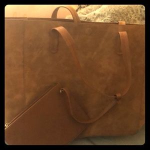 Large brown suede tote bag